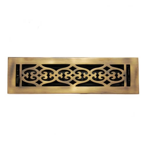 "Flower" Brass Wall Register with Louver - 2-1/4" x 10" (3-1/2" x 11-3/8" Overall)